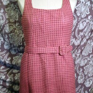 Cute INC lined pink & black checked knit with matching belt sheath dress -12